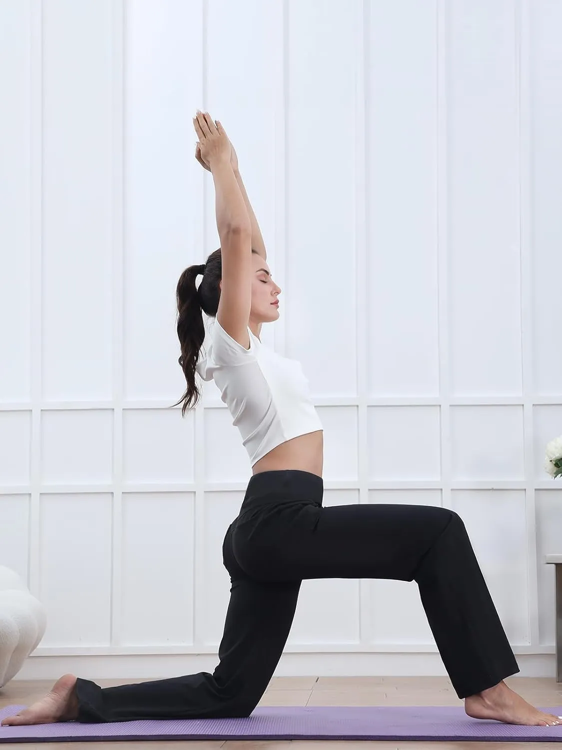 Wide Leg Pants for Woman, High Waisted Loose Casual Pull on Yoga Pants with Pockets Dress Trousers for Work/Athletic