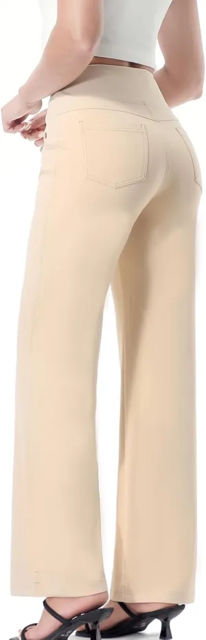 Wide Leg Pants for Woman, High Waisted Loose Casual Pull on Yoga Pants with Pockets Dress Trousers for Work/Athletic