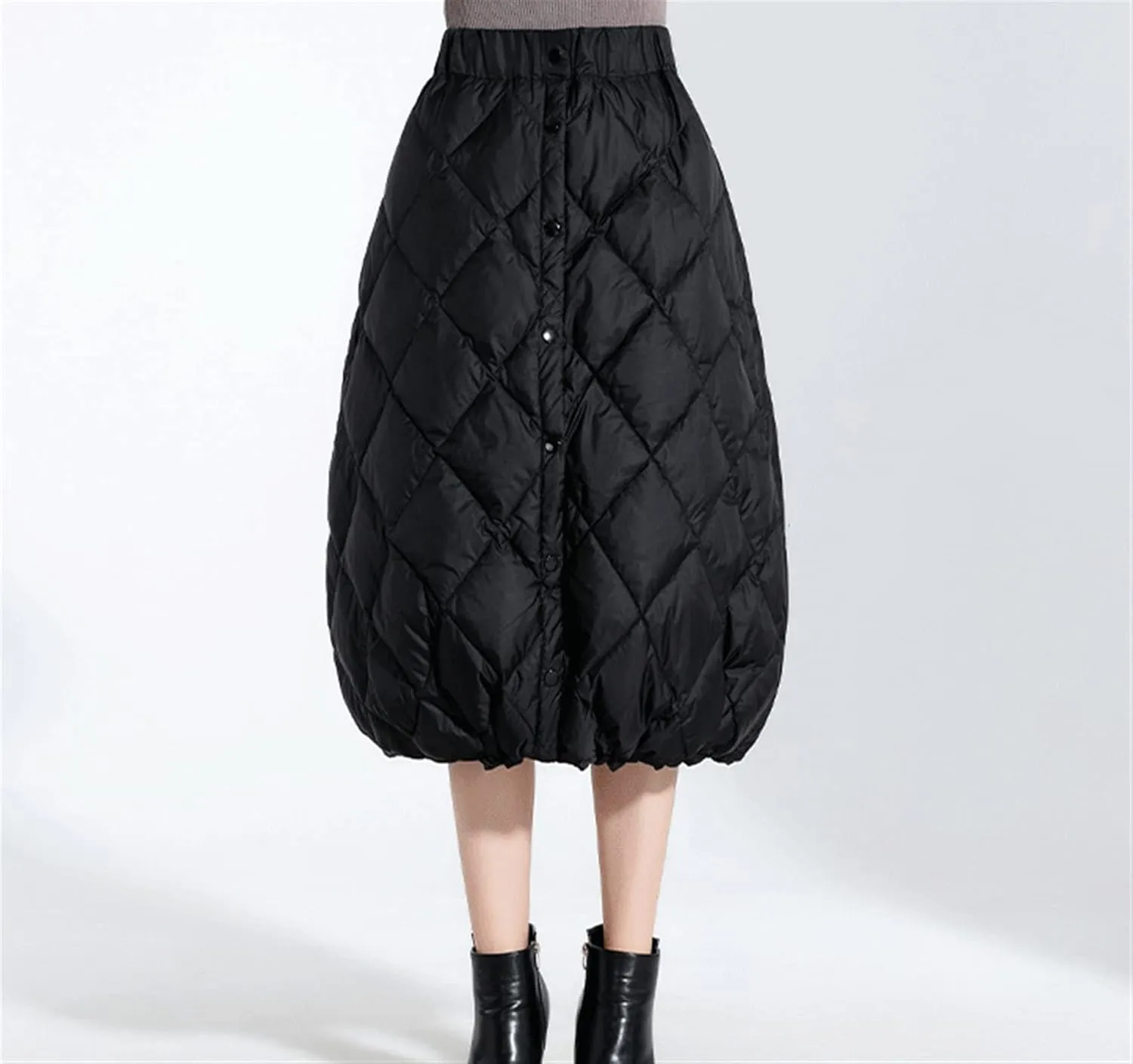 Women Insulated Long Down Skirt Button Front High Waist Long Skirt