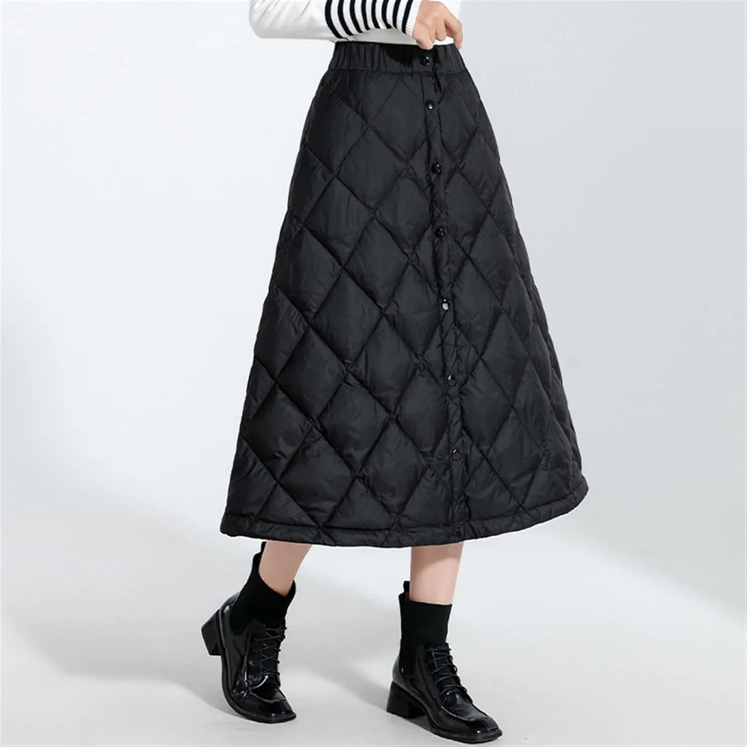Women Insulated Long Down Skirt Button Front High Waist Long Skirt