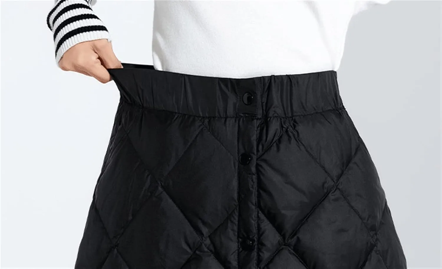 Women Insulated Long Down Skirt Button Front High Waist Long Skirt
