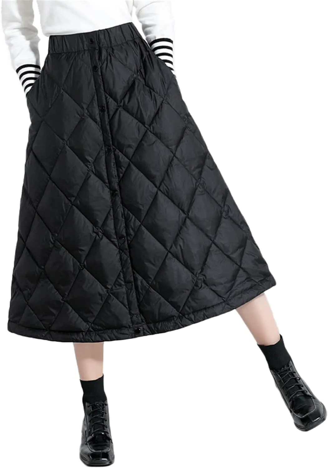 Women Insulated Long Down Skirt Button Front High Waist Long Skirt