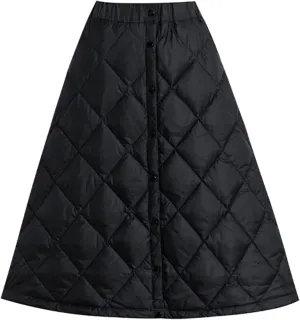 Women Insulated Long Down Skirt Button Front High Waist Long Skirt
