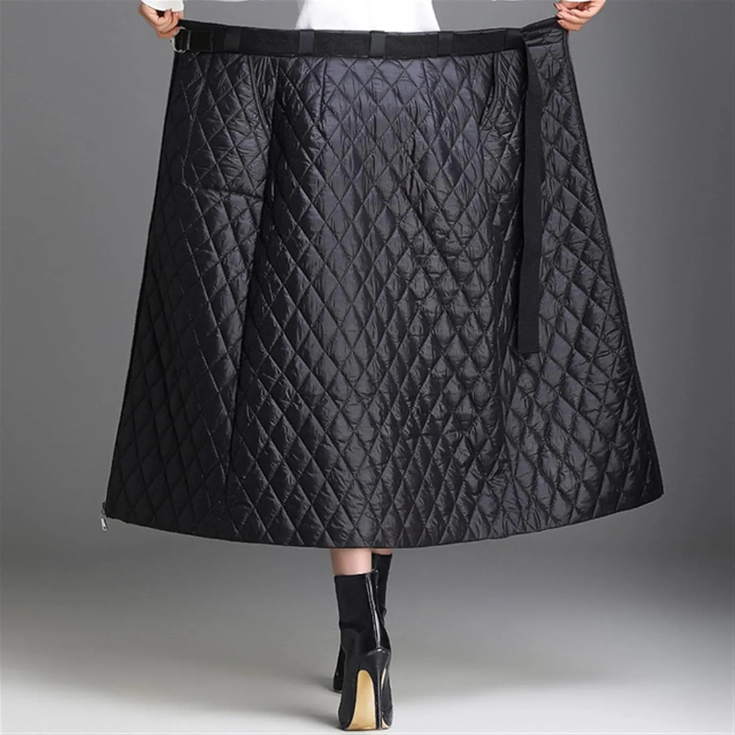 Women Lightweight Puffer Skirt Warm Quilted Skirt Zip Front High Waist Long Skirt