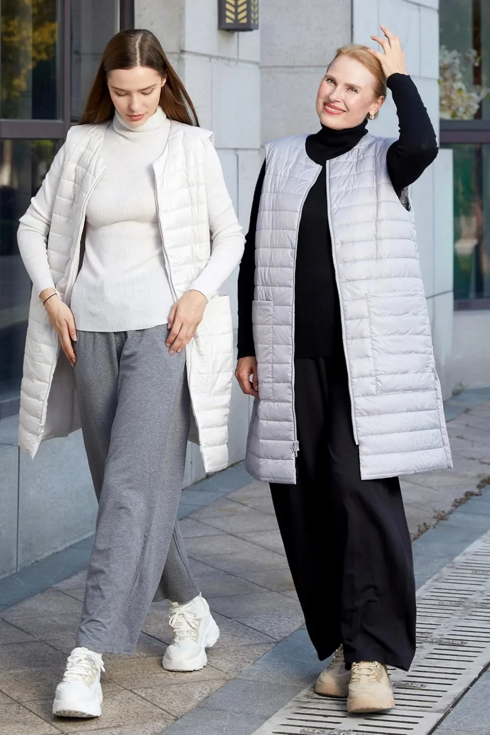 Women Long Puffer Vest Down Quilted Lightweight Sleeveless Jacket with Pockets