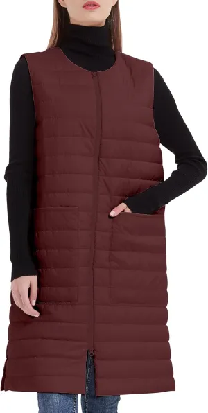 Women Long Puffer Vest Down Quilted Lightweight Sleeveless Jacket with Pockets