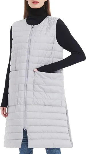Women Long Puffer Vest Down Quilted Lightweight Sleeveless Jacket with Pockets