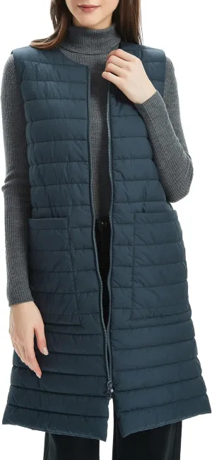 Women Long Puffer Vest Down Quilted Lightweight Sleeveless Jacket with Pockets