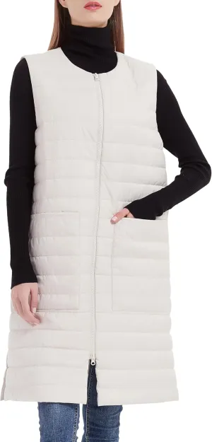 Women Long Puffer Vest Down Quilted Lightweight Sleeveless Jacket with Pockets
