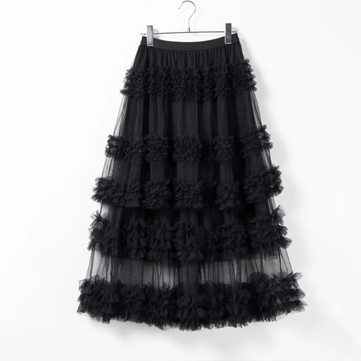 Women Tulle Long Skirt High Waist Layered Sheer Mesh Tutu Skirt Flowy Tiered A-Line Tulle Skirt for Wedding Party