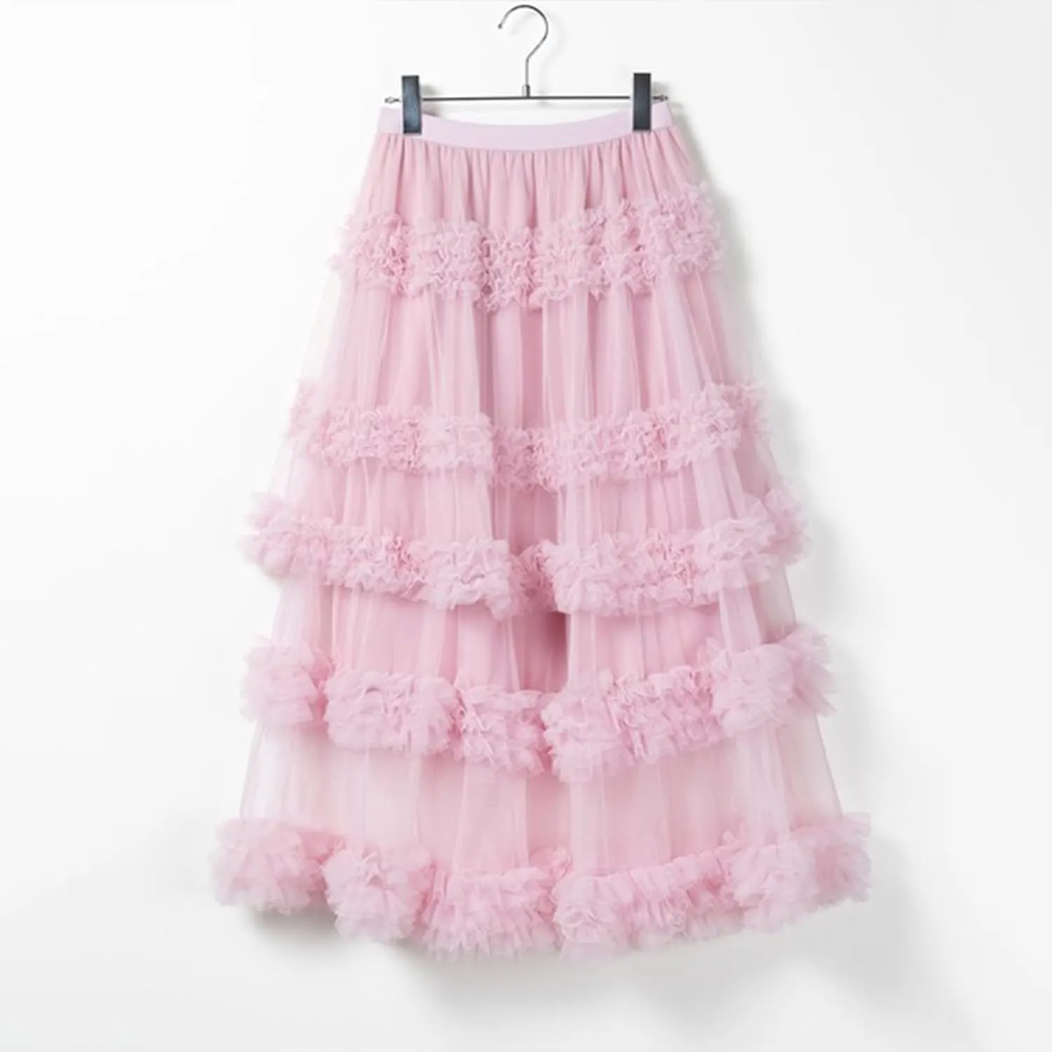Women Tulle Long Skirt High Waist Layered Sheer Mesh Tutu Skirt Flowy Tiered A-Line Tulle Skirt for Wedding Party