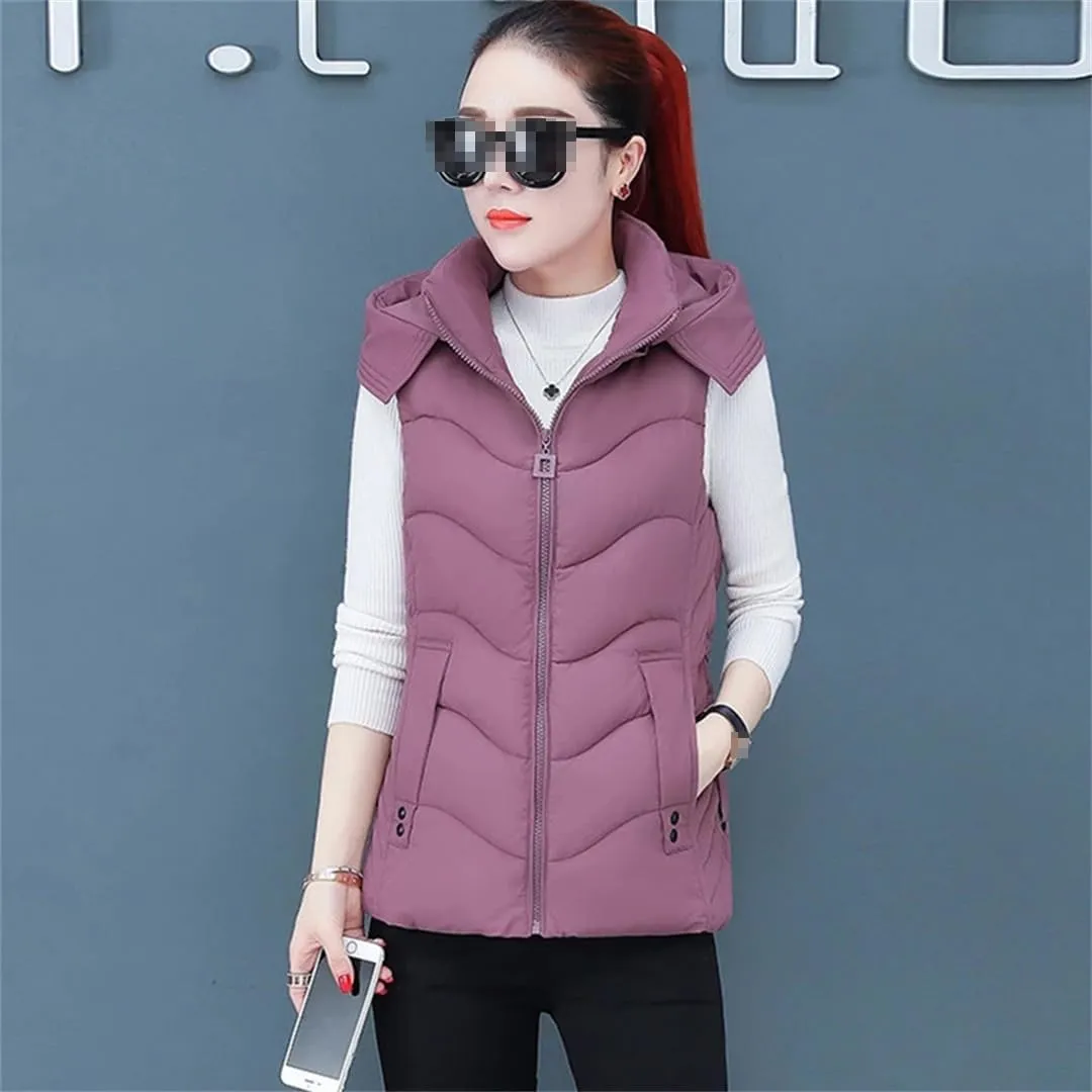 Women Vest Hooded Coat Sleeveless Autumn Winter Vest For Female Short Cotton Padded Jacket Snow Wear Waistcoat