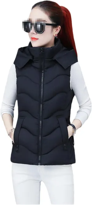 Women Vest Hooded Coat Sleeveless Autumn Winter Vest For Female Short Cotton Padded Jacket Snow Wear Waistcoat