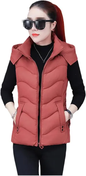 Women Vest Hooded Coat Sleeveless Autumn Winter Vest For Female Short Cotton Padded Jacket Snow Wear Waistcoat