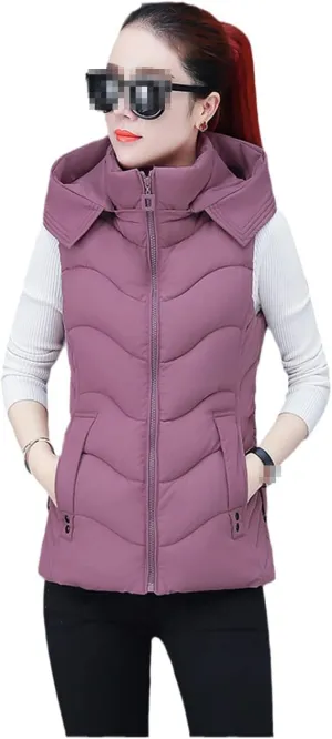 Women Vest Hooded Coat Sleeveless Autumn Winter Vest For Female Short Cotton Padded Jacket Snow Wear Waistcoat