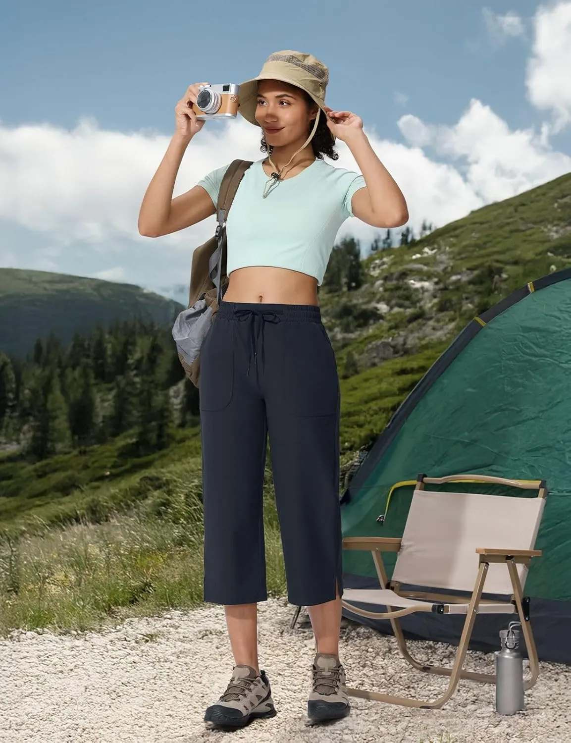 Women's Capri Pants Wide Leg Quick Dry Hiking Capris Water Resistant UPF50 Lightweight Loose Travel