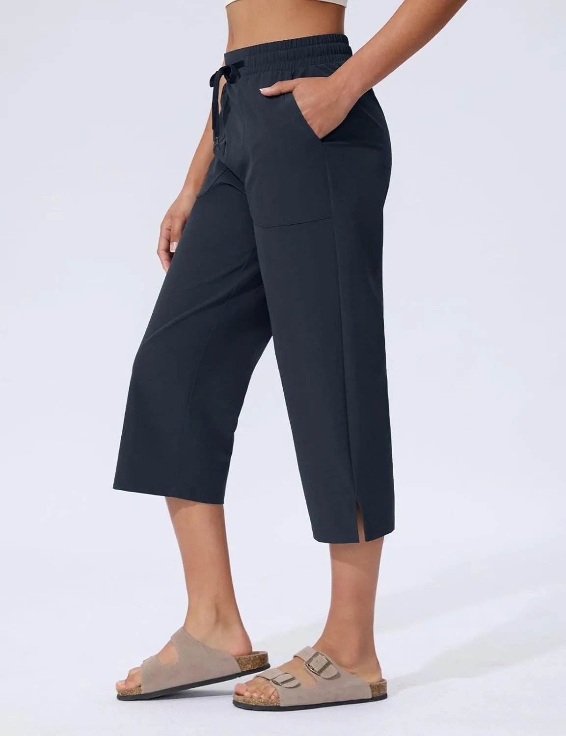Women's Capri Pants Wide Leg Quick Dry Hiking Capris Water Resistant UPF50 Lightweight Loose Travel