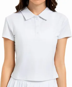 Women's Cropped Polo Shirts Athletic Golf Tennis Shirts Short Sleeve Moisture Wicking Collared Sports T-Shirts