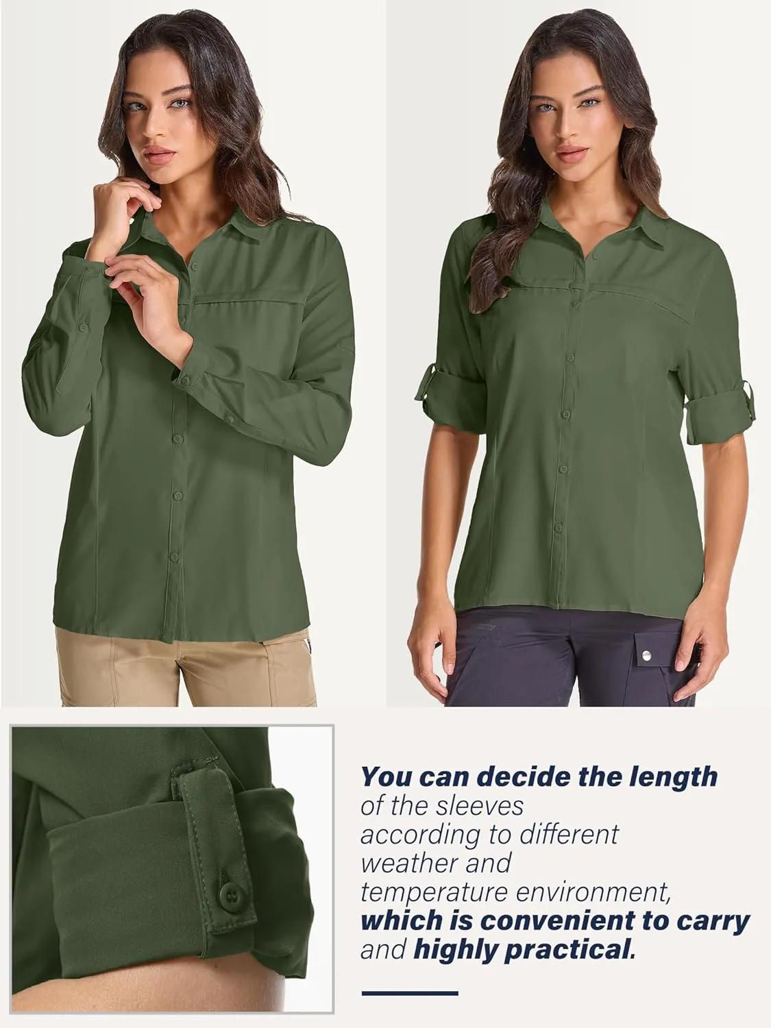 Womens Fishing Safari Shirt Sun Protection Hiking Shirts Quick Dry Lightweight UPF 50 Long Sleeve for Travel Outdoor Camping