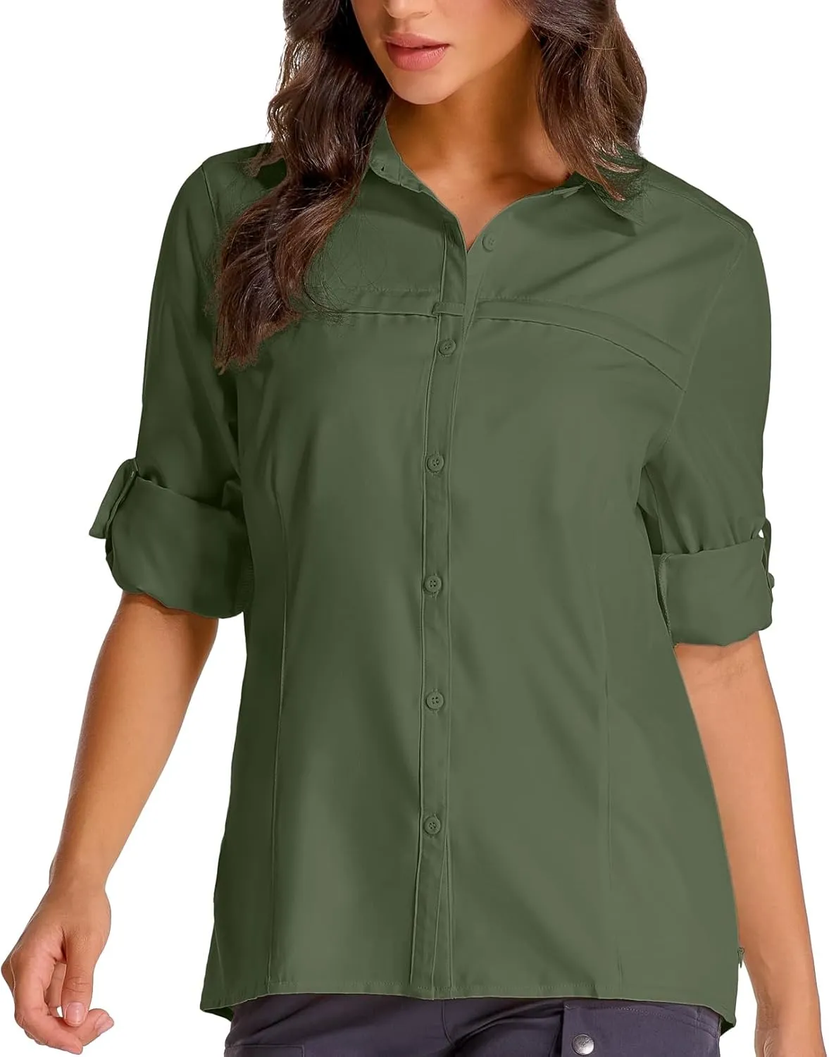 Womens Fishing Safari Shirt Sun Protection Hiking Shirts Quick Dry Lightweight UPF 50 Long Sleeve for Travel Outdoor Camping