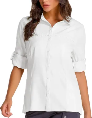 Womens Fishing Safari Shirt Sun Protection Hiking Shirts Quick Dry Lightweight UPF 50 Long Sleeve for Travel Outdoor Camping