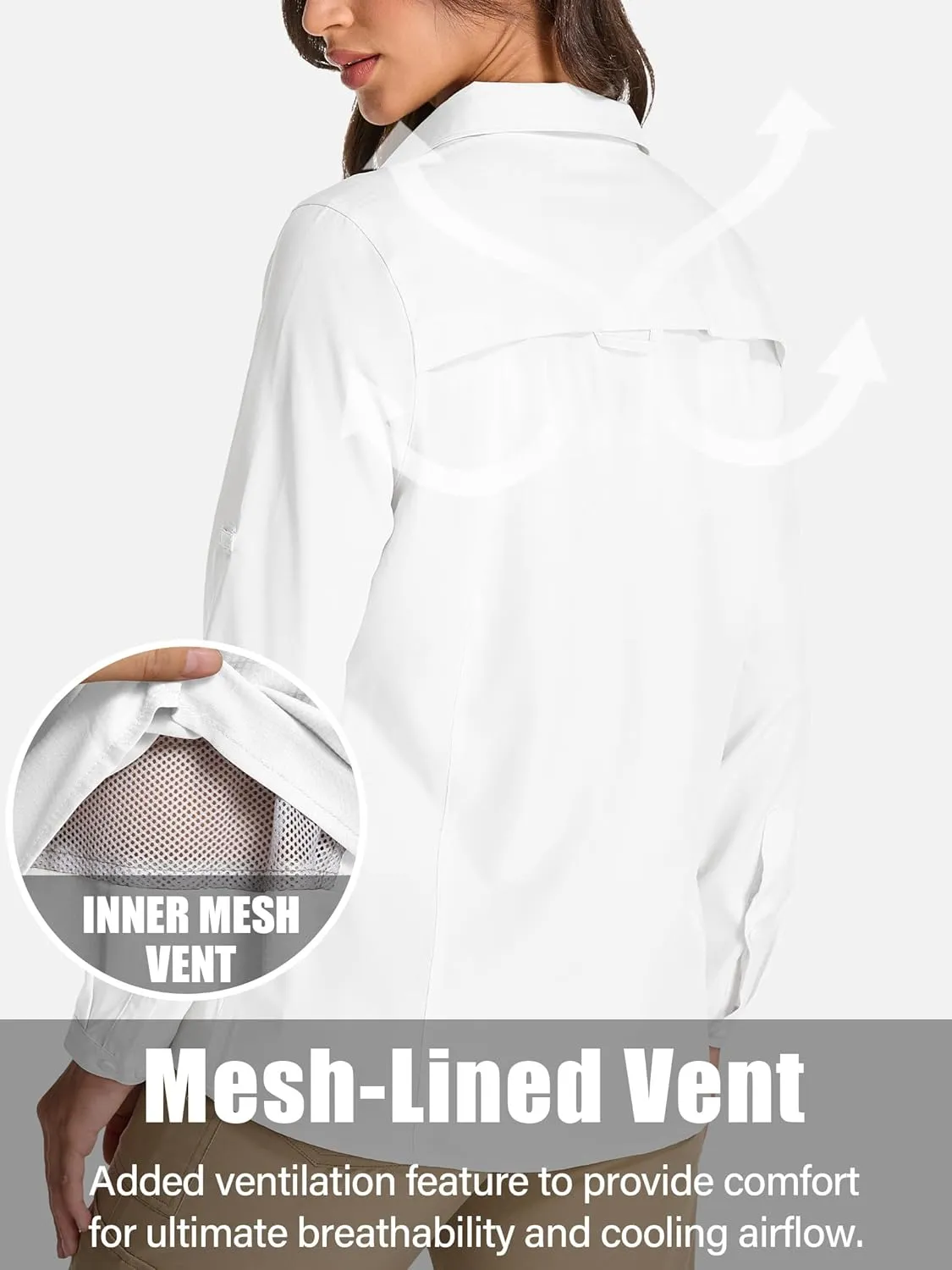 Womens Fishing Safari Shirt Sun Protection Hiking Shirts Quick Dry Lightweight UPF 50 Long Sleeve for Travel Outdoor Camping