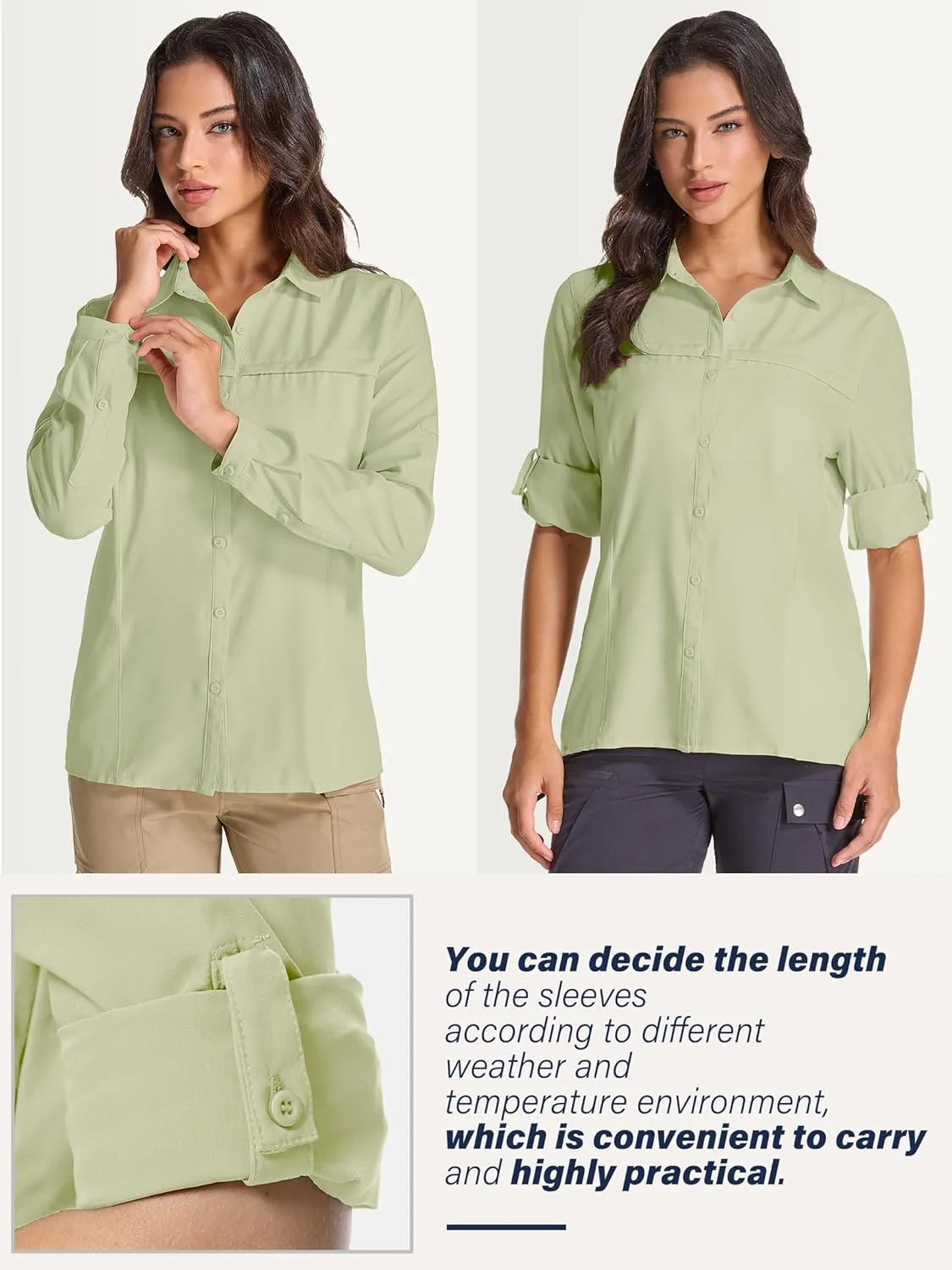 Womens Fishing Safari Shirt Sun Protection Hiking Shirts Quick Dry Lightweight UPF 50 Long Sleeve for Travel Outdoor Camping