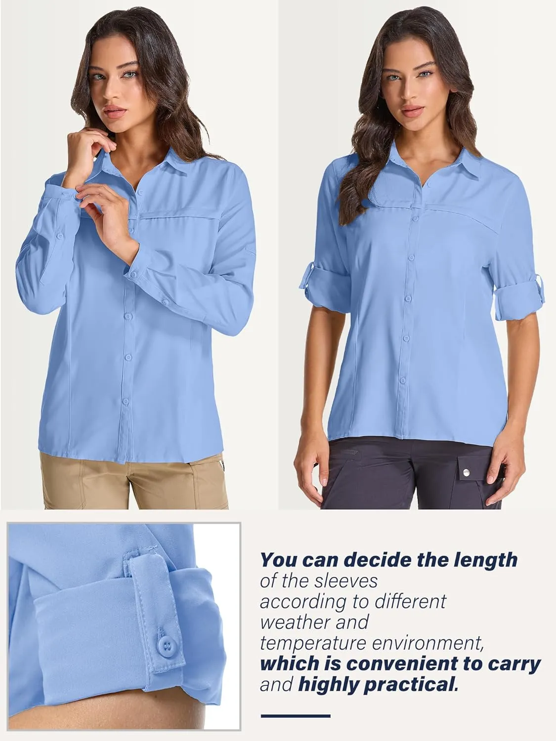 Womens Fishing Safari Shirt Sun Protection Hiking Shirts Quick Dry Lightweight UPF 50 Long Sleeve for Travel Outdoor Camping