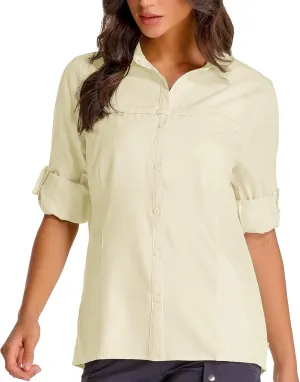 Womens Fishing Safari Shirt Sun Protection Hiking Shirts Quick Dry Lightweight UPF 50 Long Sleeve for Travel Outdoor Camping