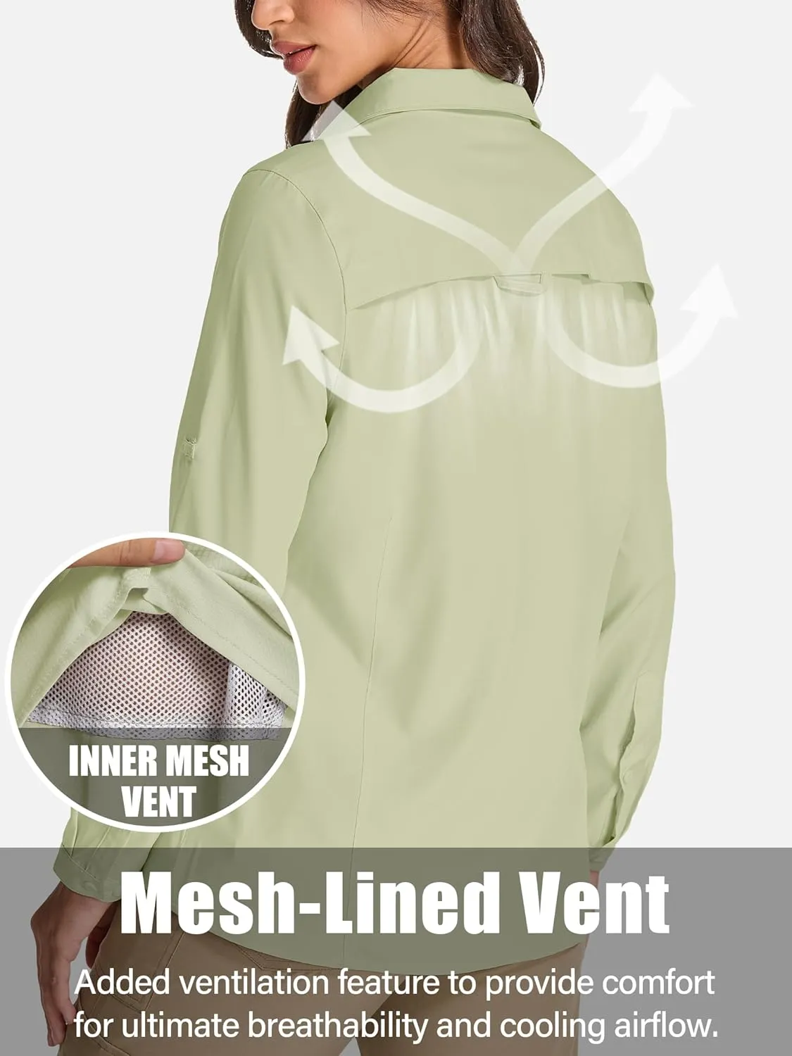 Womens Fishing Safari Shirt Sun Protection Hiking Shirts Quick Dry Lightweight UPF 50 Long Sleeve for Travel Outdoor Camping