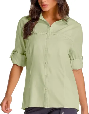 Womens Fishing Safari Shirt Sun Protection Hiking Shirts Quick Dry Lightweight UPF 50 Long Sleeve for Travel Outdoor Camping