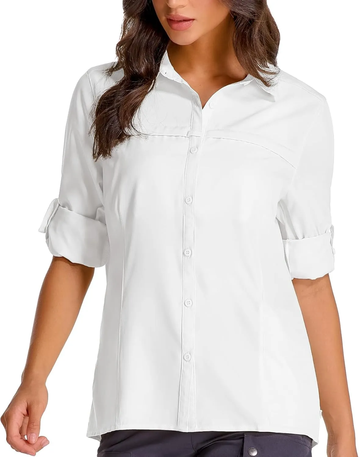 Womens Fishing Safari Shirt Sun Protection Hiking Shirts Quick Dry Lightweight UPF 50 Long Sleeve for Travel Outdoor Camping