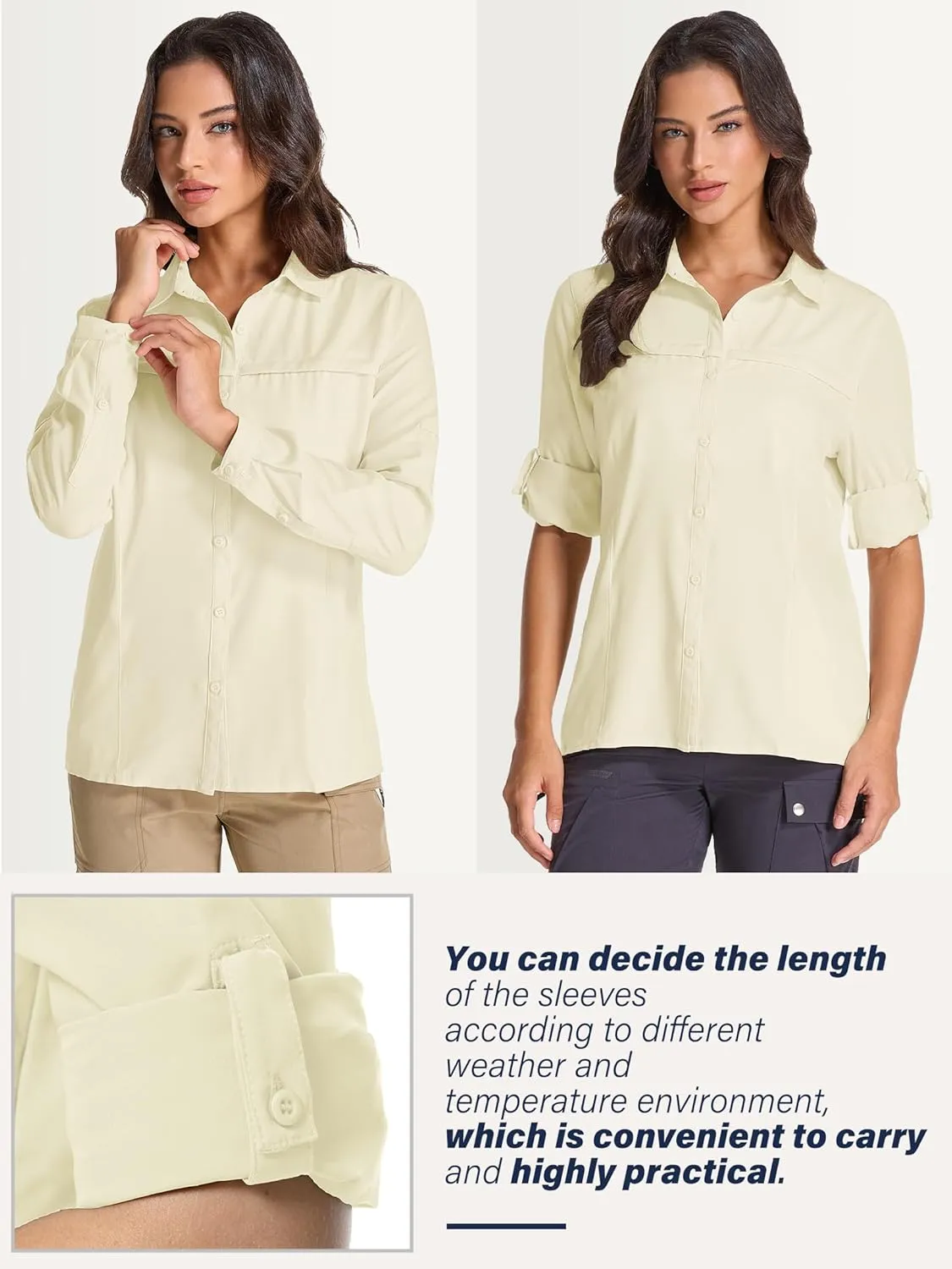 Womens Fishing Safari Shirt Sun Protection Hiking Shirts Quick Dry Lightweight UPF 50 Long Sleeve for Travel Outdoor Camping