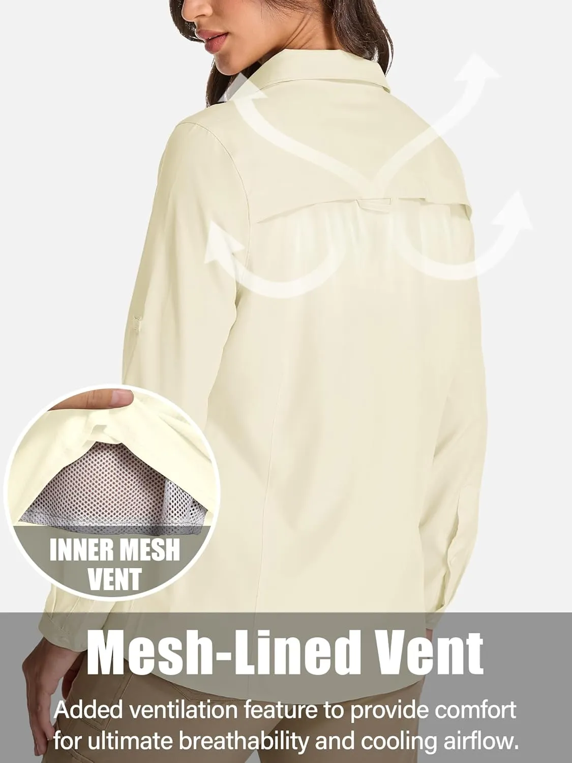 Womens Fishing Safari Shirt Sun Protection Hiking Shirts Quick Dry Lightweight UPF 50 Long Sleeve for Travel Outdoor Camping