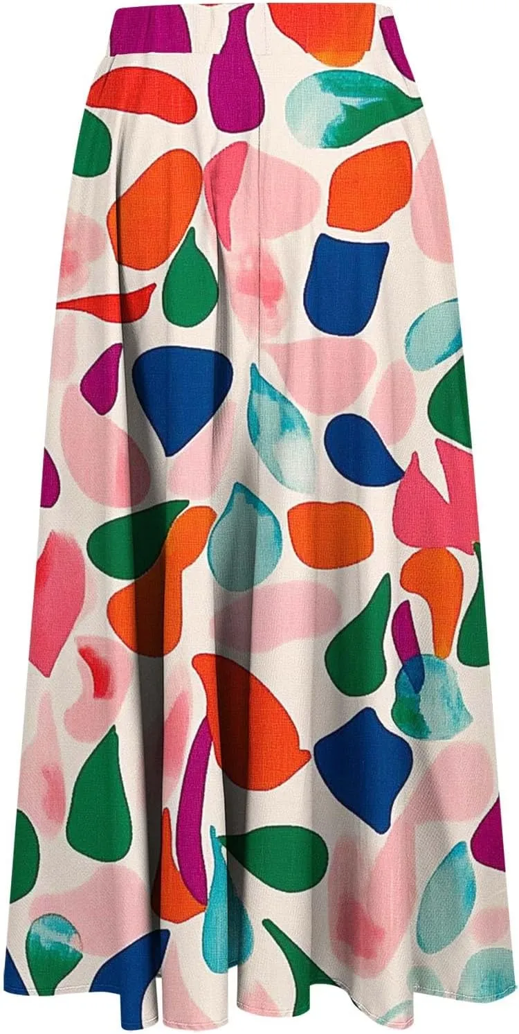 Women's Floral Print Skirts with Pockets Flowy High Waist A Line Skirt Ruffle Midi Length Summer Beach Shirts 2025