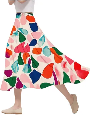 Women's Floral Print Skirts with Pockets Flowy High Waist A Line Skirt Ruffle Midi Length Summer Beach Shirts 2025
