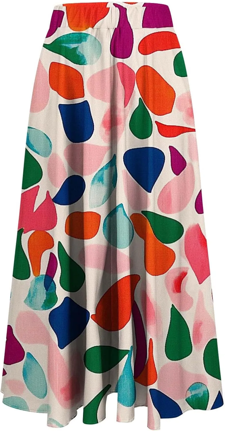 Women's Floral Print Skirts with Pockets Flowy High Waist A Line Skirt Ruffle Midi Length Summer Beach Shirts 2025