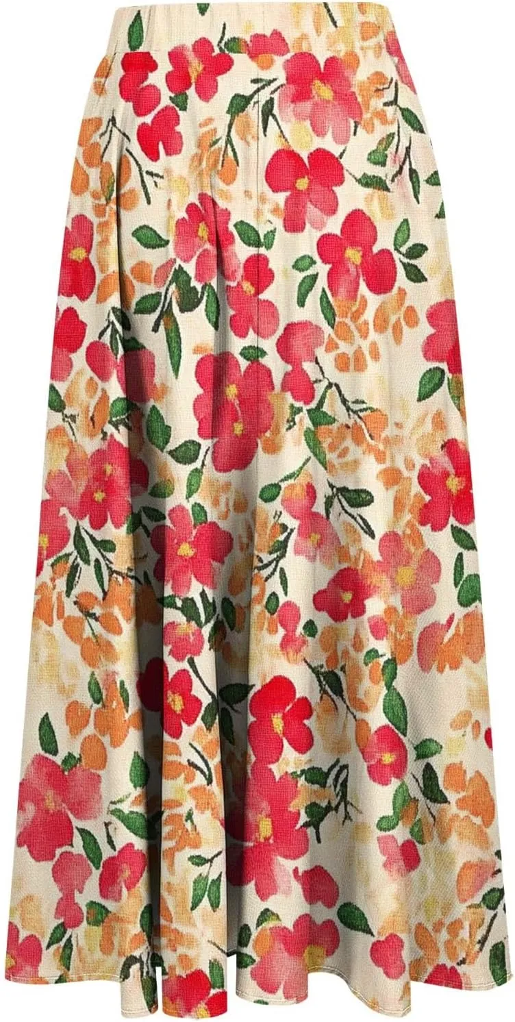Women's Floral Print Skirts with Pockets Flowy High Waist A Line Skirt Ruffle Midi Length Summer Beach Shirts 2025