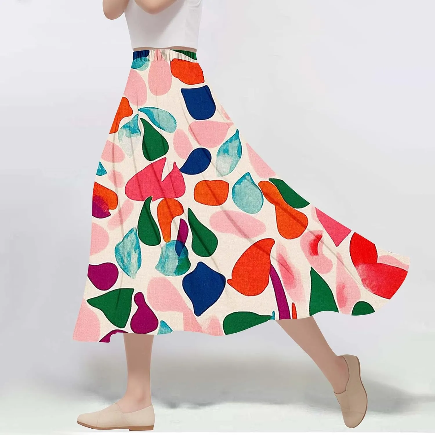 Women's Floral Print Skirts with Pockets Flowy High Waist A Line Skirt Ruffle Midi Length Summer Beach Shirts 2025