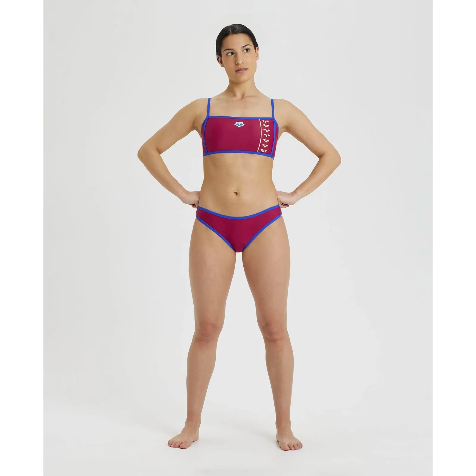 WOMEN'S ICONS LOGO BANDEAU BIKINI - BURGUNDY/NEON BLUE