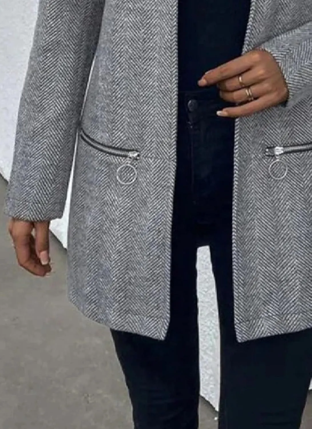 Women's Notch Stand Collar Trench Coat Winter Casual Herringbone Slim Long Blazer Jacket Overcoat