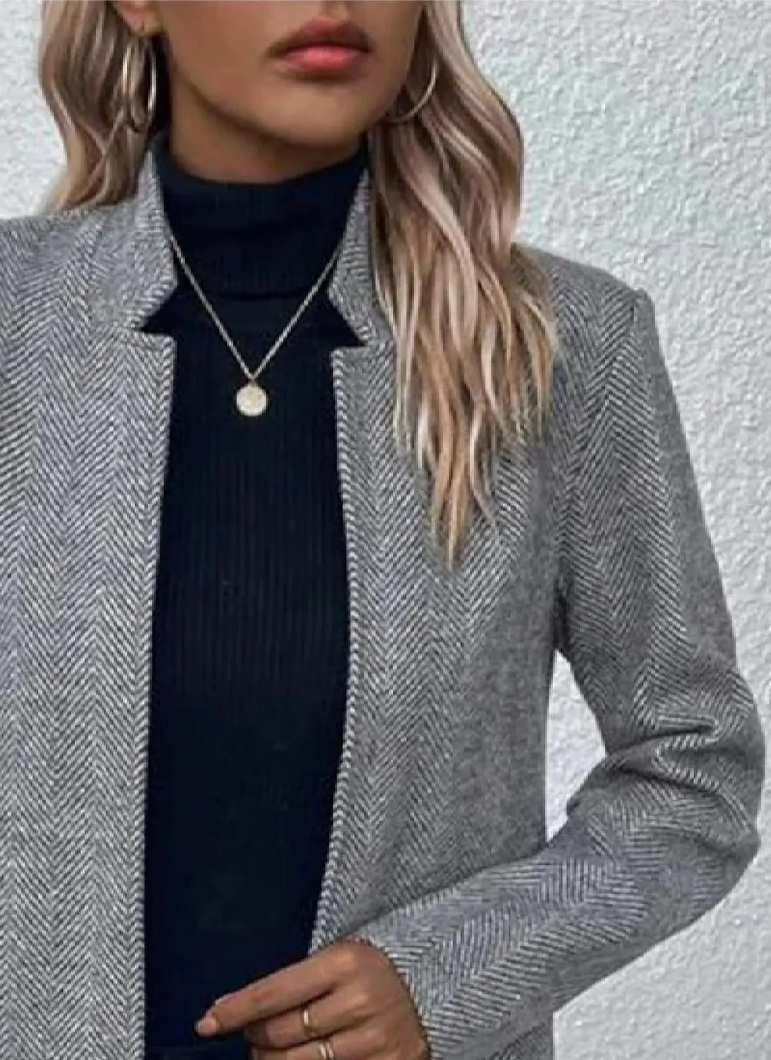 Women's Notch Stand Collar Trench Coat Winter Casual Herringbone Slim Long Blazer Jacket Overcoat
