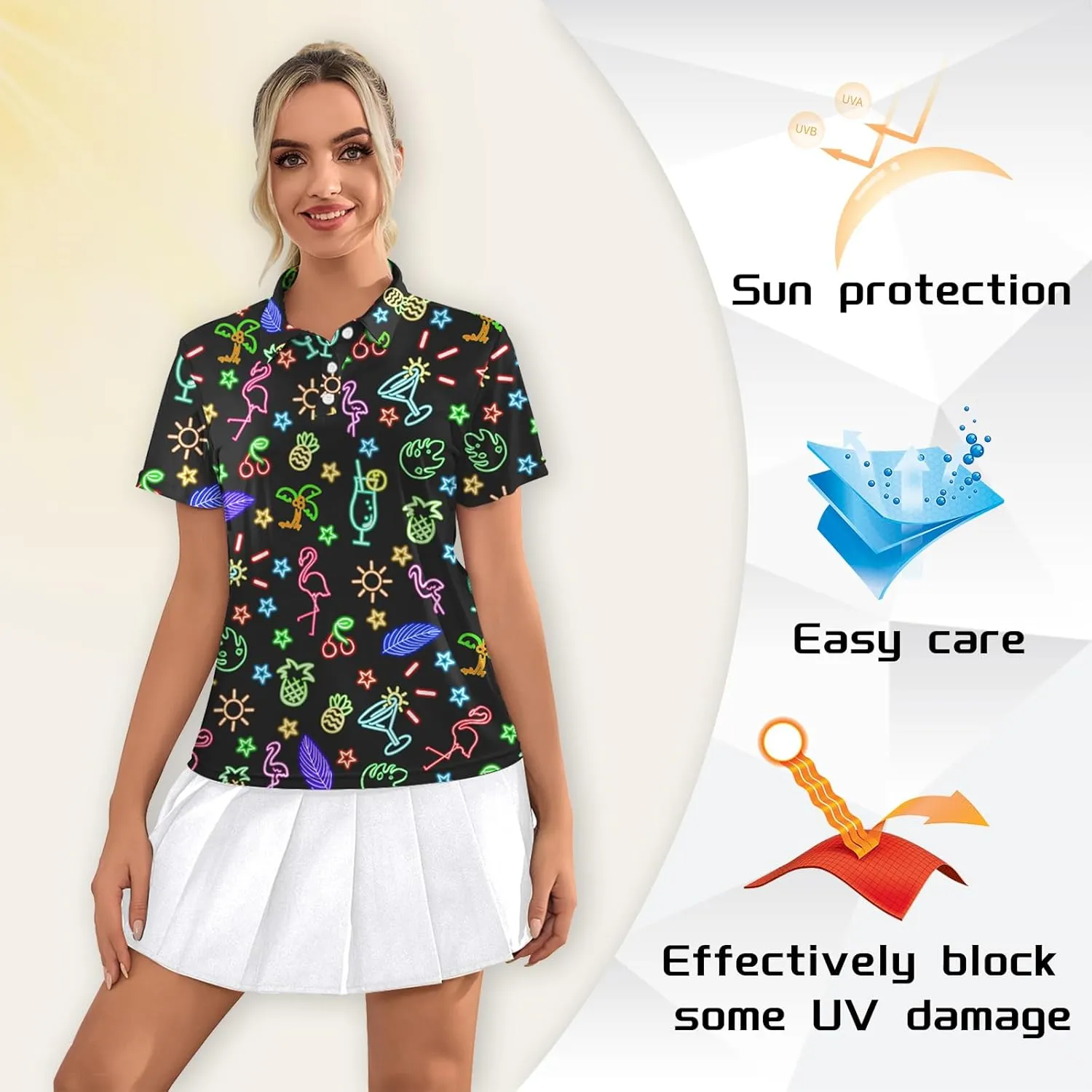 Womens Polo Shirts Hawaiian Golf Shirts Short Sleeve Moisture Wicking Quick Dry Athletic Sport Golf Outfit for Women