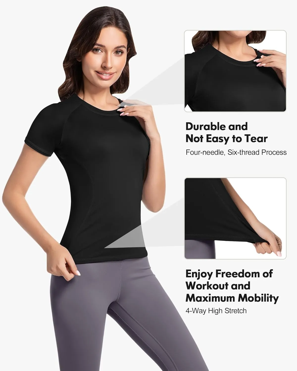 Women's Short Sleeve Compression Shirts Athletic T-Shirts Workout Tops for Gym Yoga Running