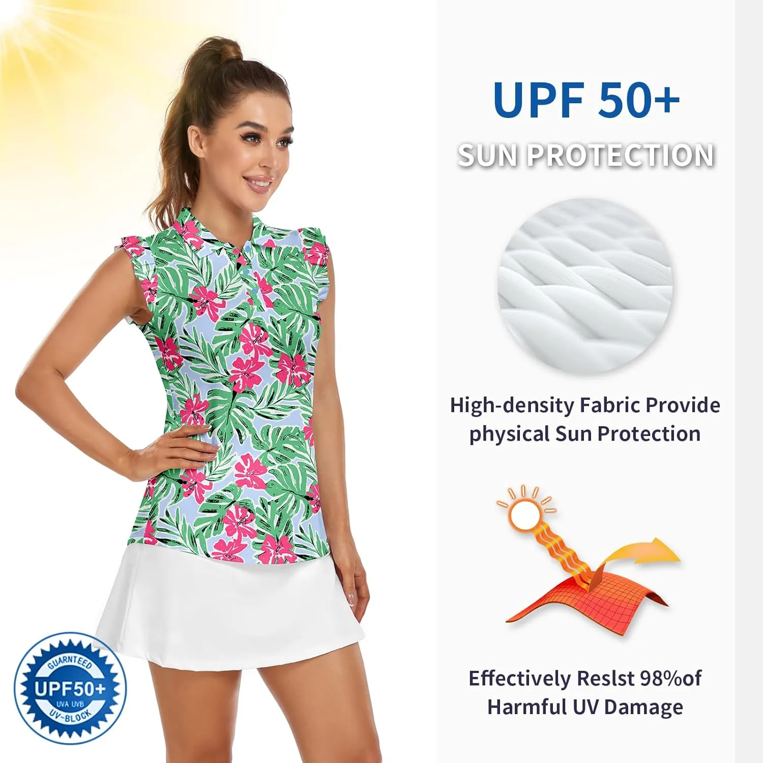 Womens Sleeveless Golf Shirt Ruffle Sleeve Polo Shirts Moisture Wicking Golf Apparel Tennis Shirts Golf Tank Tops