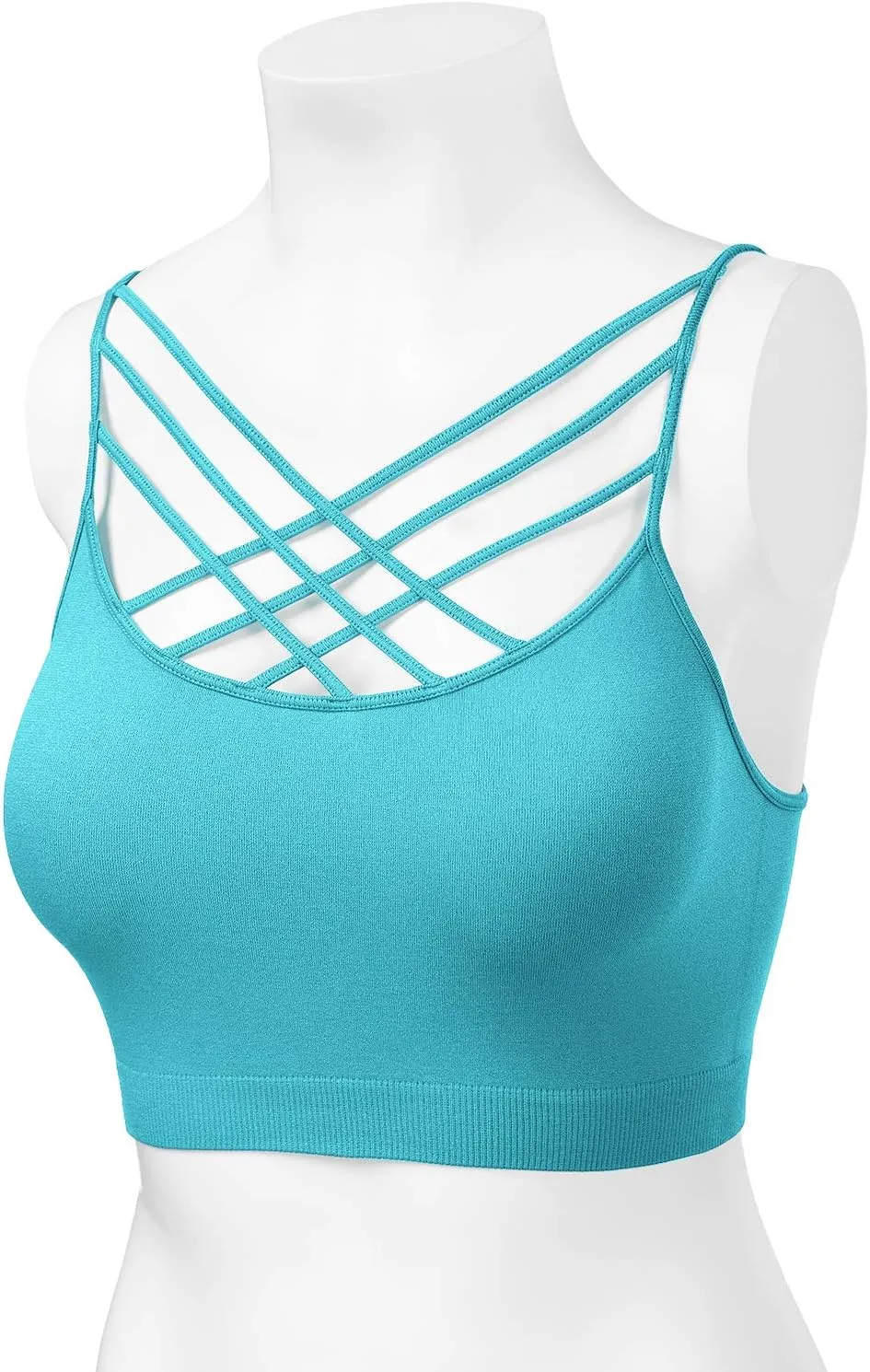Women's Sports Bra Criss Cross Strappy Bandeau Cami Wirefree Bralette Tops