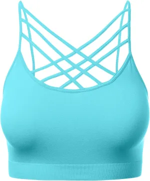 Women's Sports Bra Criss Cross Strappy Bandeau Cami Wirefree Bralette Tops
