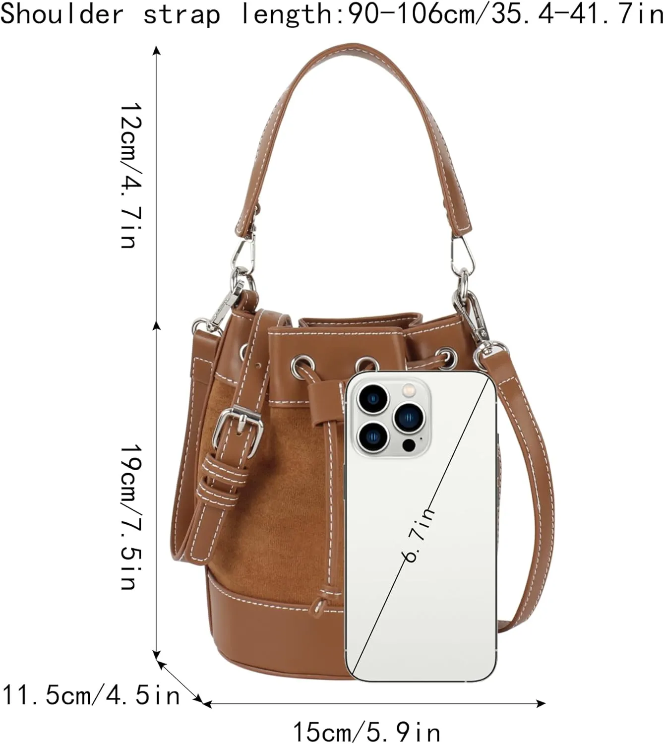 Women's Suede Bucket Shoulder Crossbody Drawstring Tassel Barrel Shape Hobo Purse