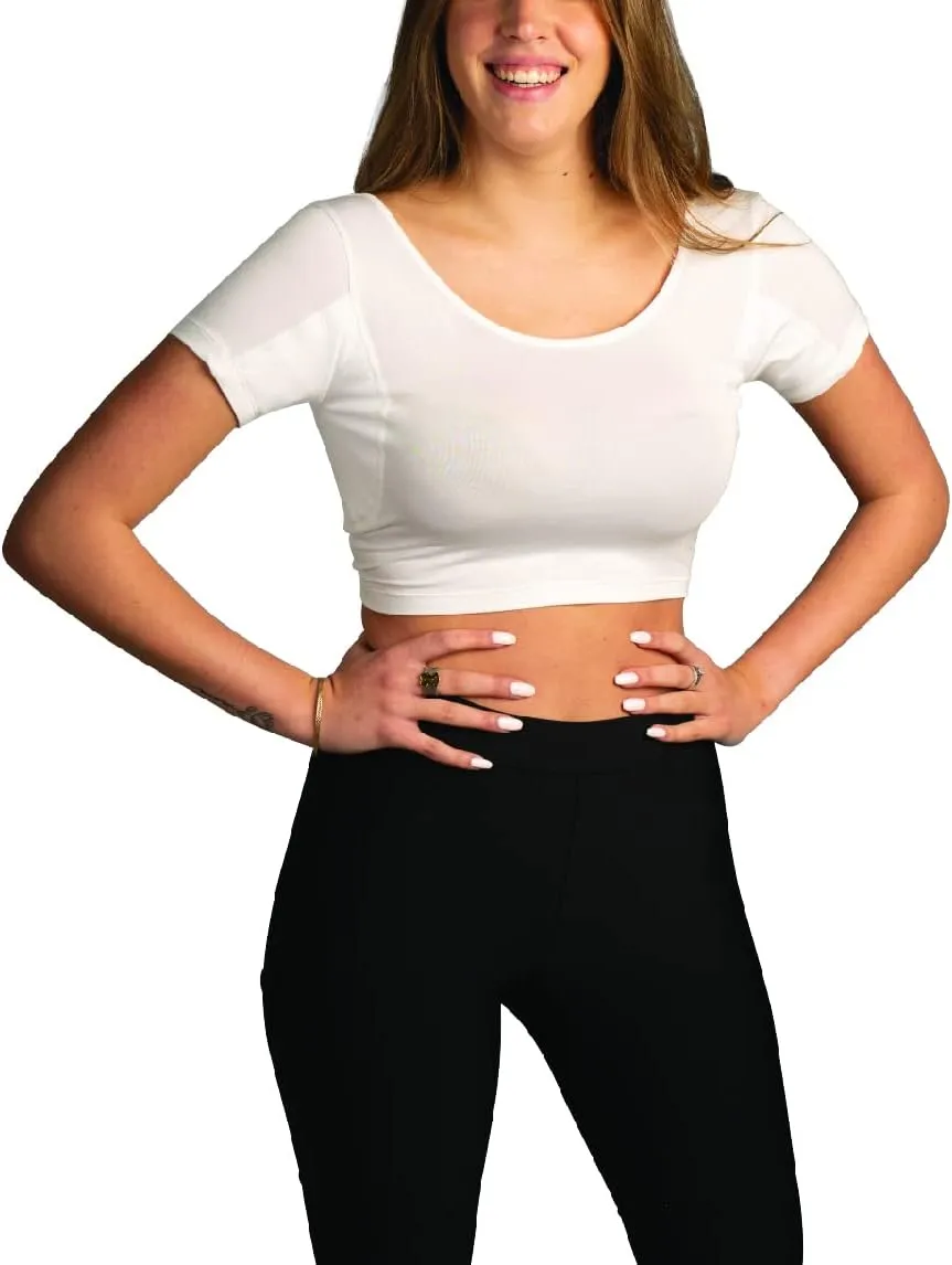 Womens Undershirts - Sweatproof Shirts Women with Underarm Sweat Pads - White