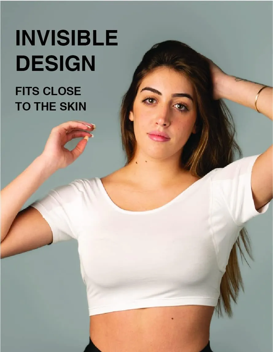 Womens Undershirts - Sweatproof Shirts Women with Underarm Sweat Pads - White
